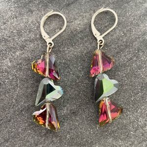 Dangly Colorful Crystal Heart Earrings